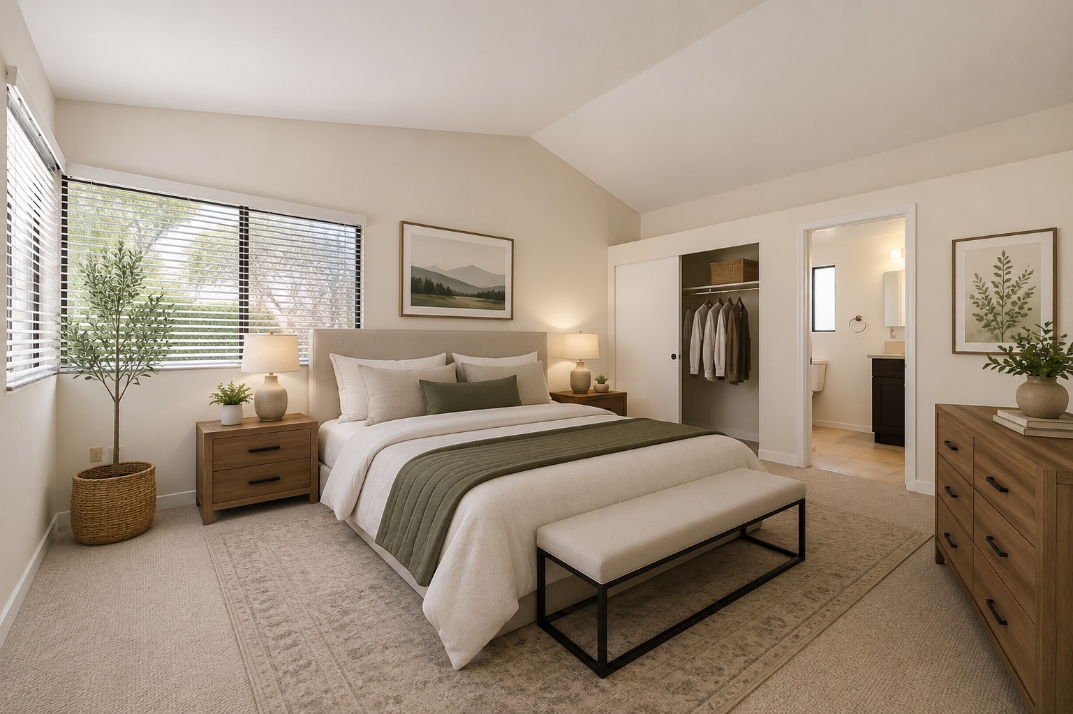 Virtually staged primary bedroom